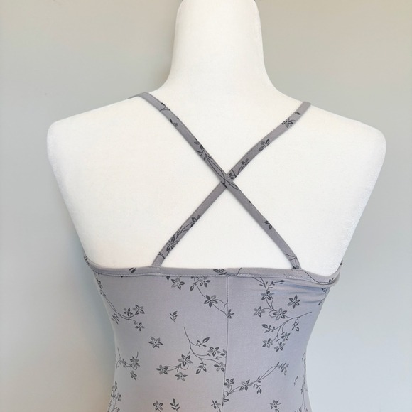 Y2K Babydoll Dress Small Stretch Gray V-Neck Spaghetti Strap Floral Fairy Goth - Picture 5 of 9